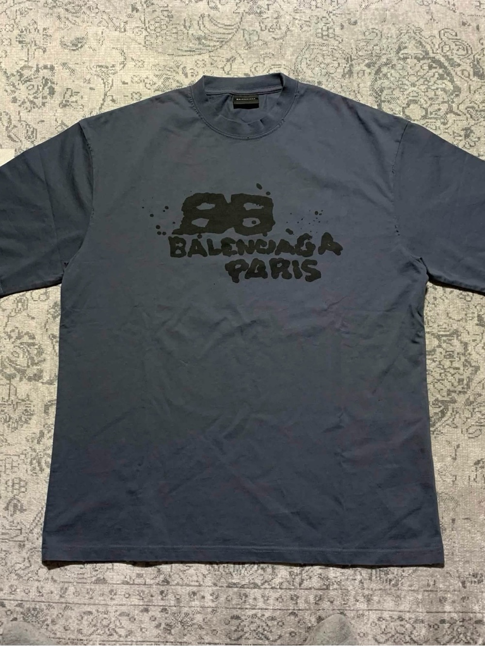 BALENCIAGA Grey BB Paris Logo T-Shirt Men’s Size S